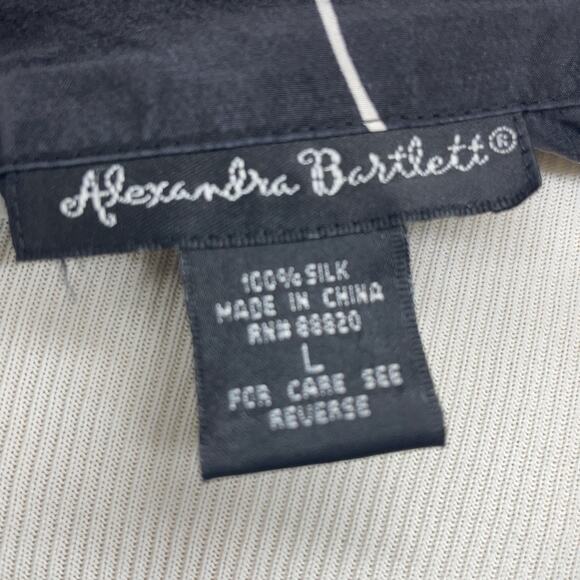 90s Y2K Alexandra Bartlett Womens L Silk Blouse Abstract Black White Button Up - Picture 5 of 7